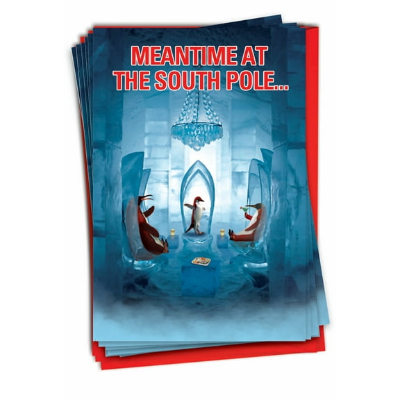 12 Funny Merry Christmas Cards Bulk (1 Design, 12 Cards) - Penguins South Pole Christmas B5983