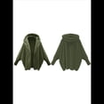 thumbnail image 3 of Chaqueta con Capucha y Cuello en V de Larga de Color Liso para Mujer, Informal, Holgada, de Felpa, Sin Botones. Verde 5XL, 3 of 7