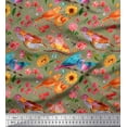thumbnail image 1 of Soimoi Green Velvet Fabric Dot,Sunflower & American Robin Bird Decor Fabric Printed BTY 58 Inch Wide, 1 of 1