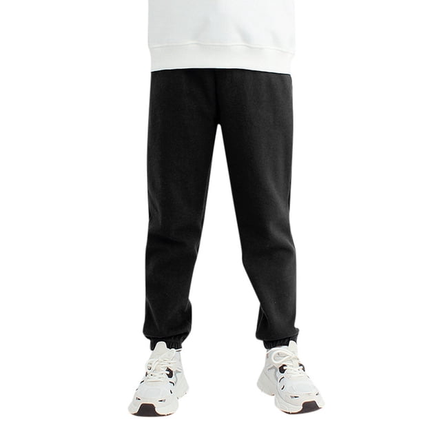 MIASHUI Unisex Sweatpants Boys Girls Elastic Waist Jogger Solid Color Athletic Trousers,Black,8-9 Years