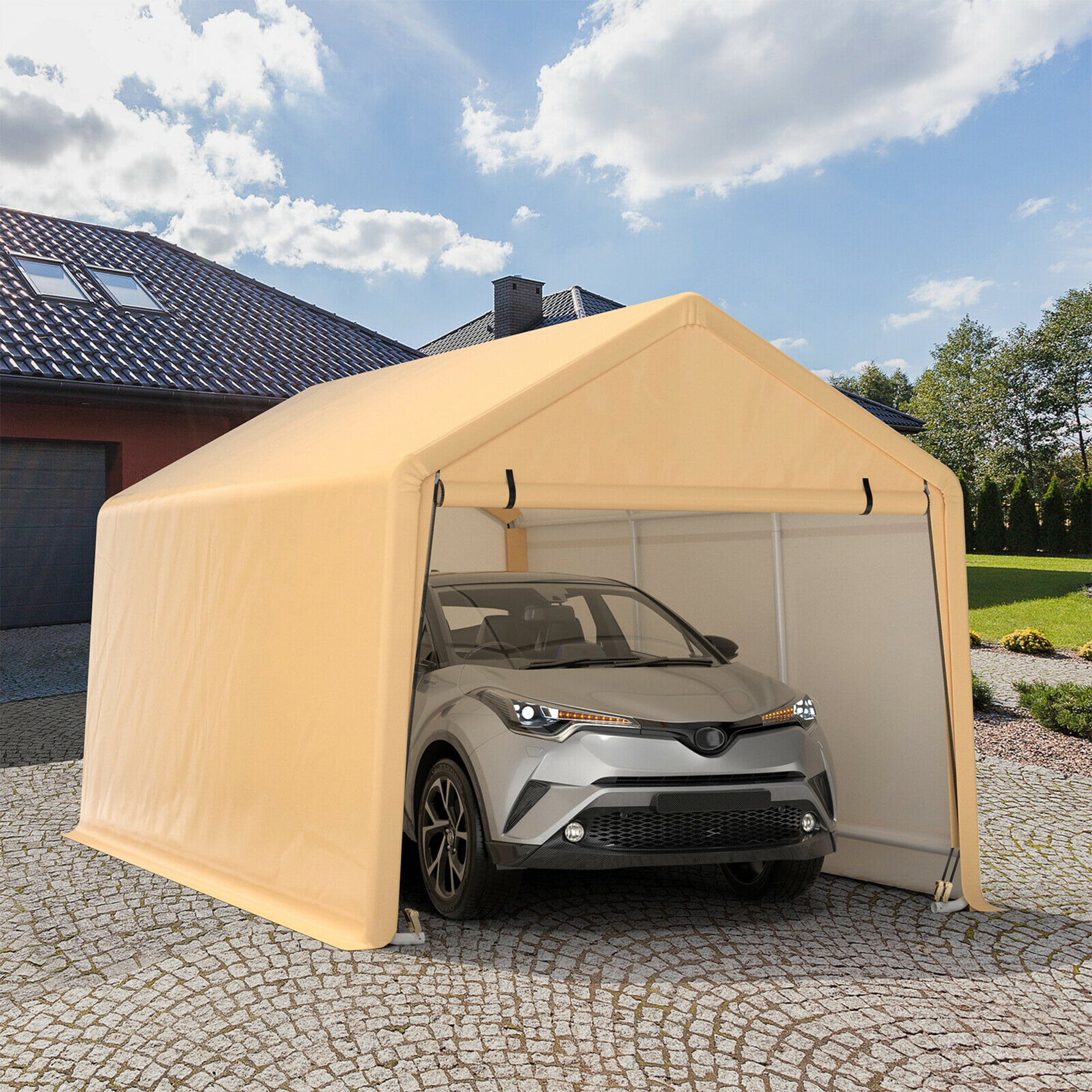 9 x 17 Feet Heavy Duty Carport Canopy Yellow costway