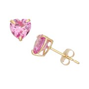PJ JEWELRY 14k Yellow Gold Plated Over Sterling Silver 1/2 Carat Heart Created Pink Sapphire Stud Earrings