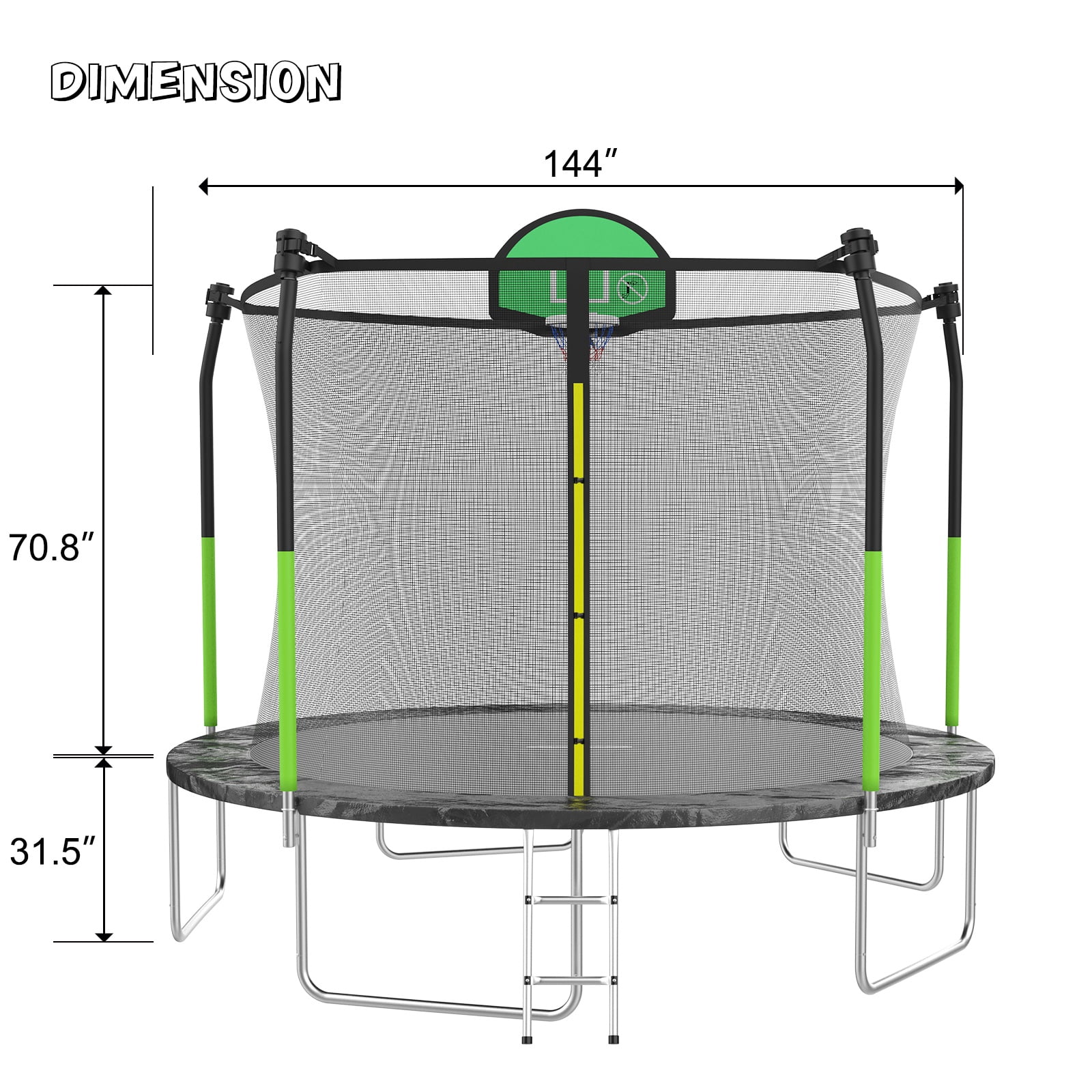 AOTOB 12FT Trampoline for Kids and Adults,Outdoor 1400LBS Trampoline with Basketball Hoop,Safety Enclosure Net and Ladder