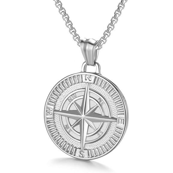 Men's Compass Pendant Necklace Stainless Steel Navigator Forged for Male Jewelry