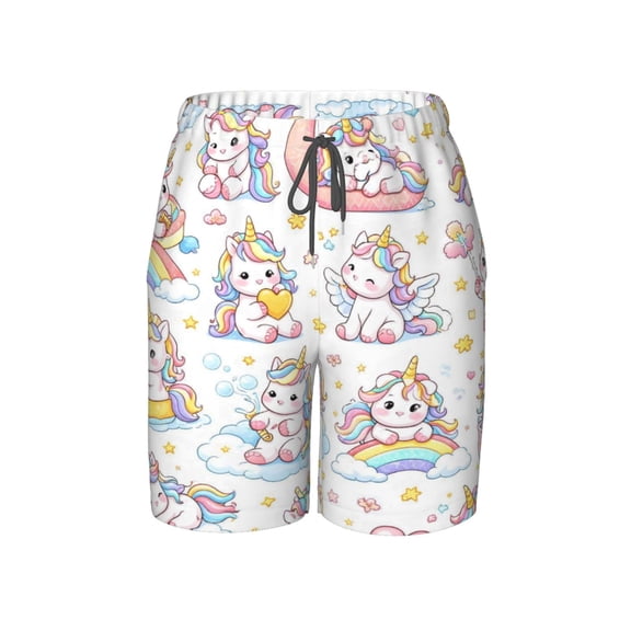 Fantasy Unicorn Art Beach Pants Teen Shorts with Mesh Lining and Drawstring