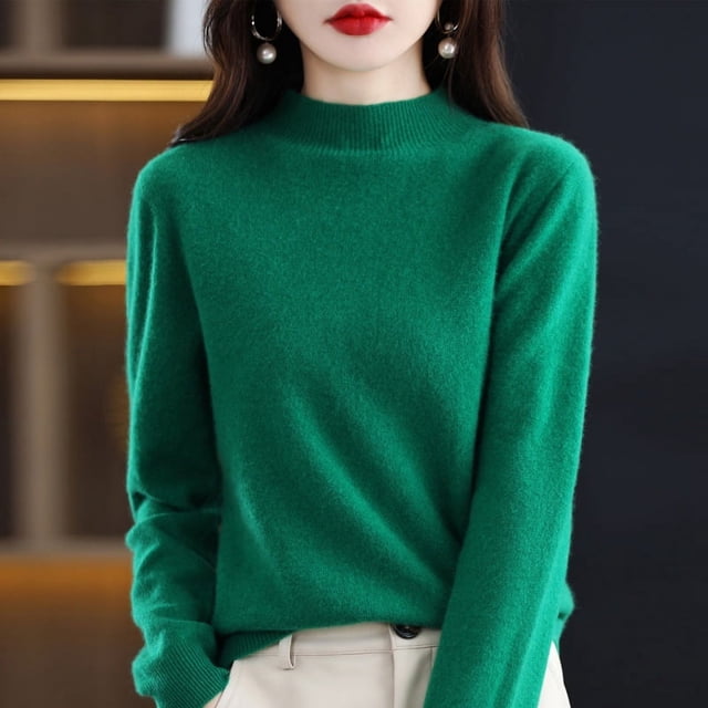 Suéter de punto holgado de cuello alto corto para mujer, prenda de primera línea de lana con tacto de piel, sin costuras, para otoño e invierno