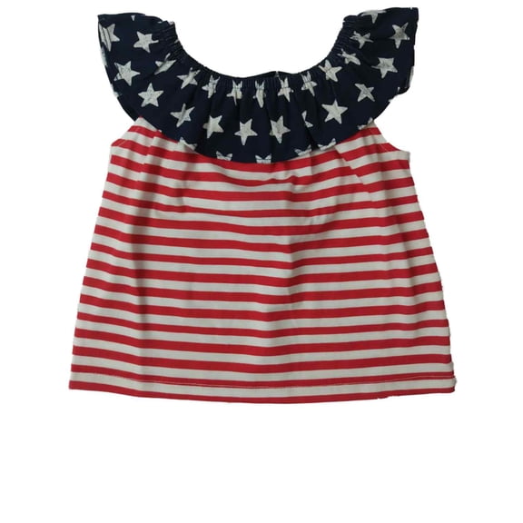 Infant Girls USA Flag Patriotic Glitter Star Stripe Ruffle Tee Shirt 18m