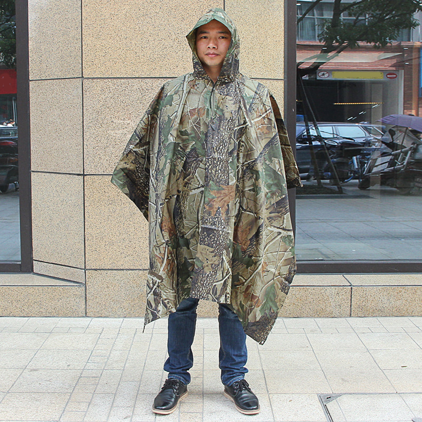 NWT Men Women One Size Thick Heavy Gauge Vinyl Rain Poncho Hoodie Hiking Camping 