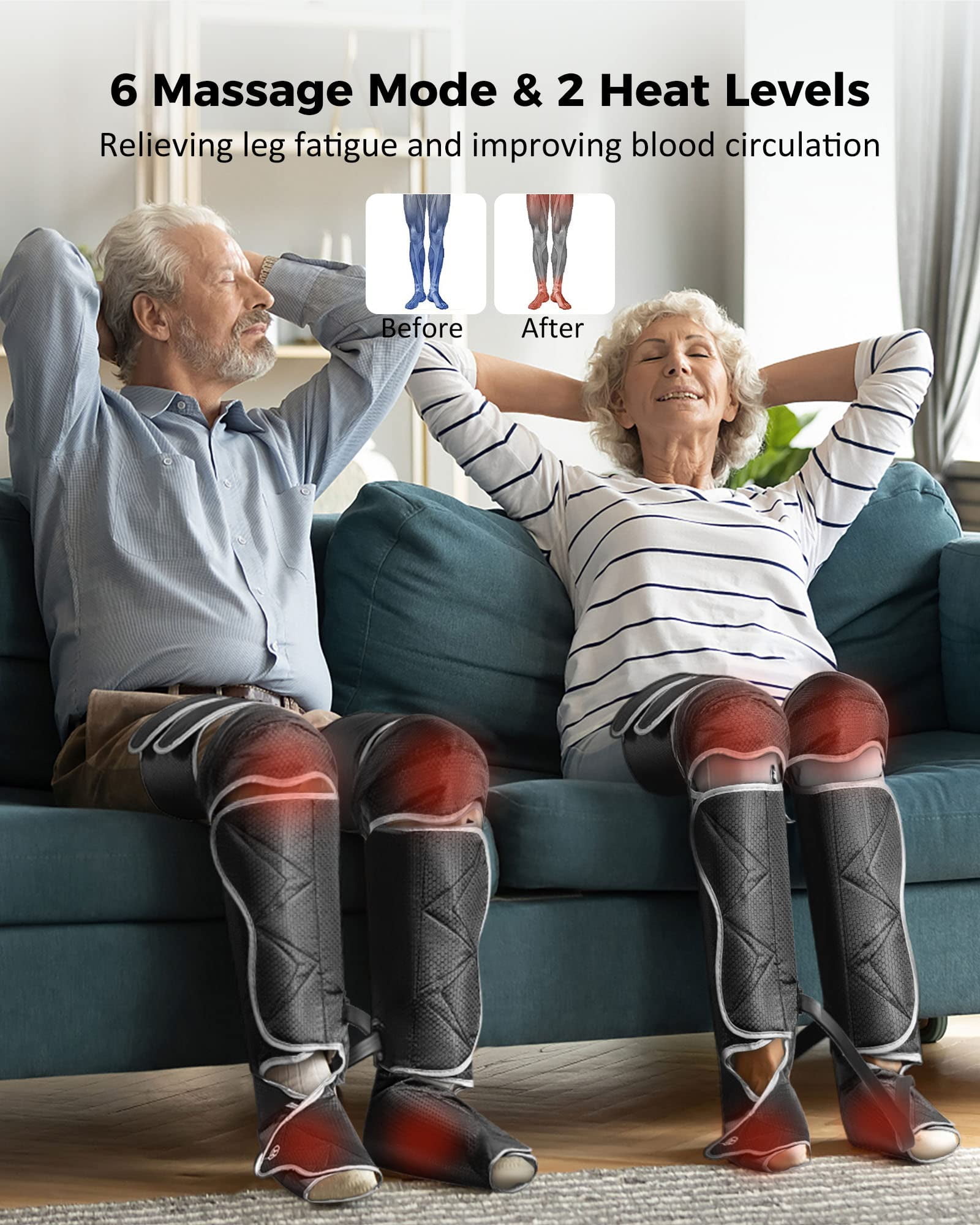 ALLJOY Leg Massager Helpful for Vericose Veins, Muscle Fatigue, Cramps, 2 Heat Levels Foot/Knee Massager,6 Modes with Memory Function Controller, Full Leg Massager, Gift for Women Men