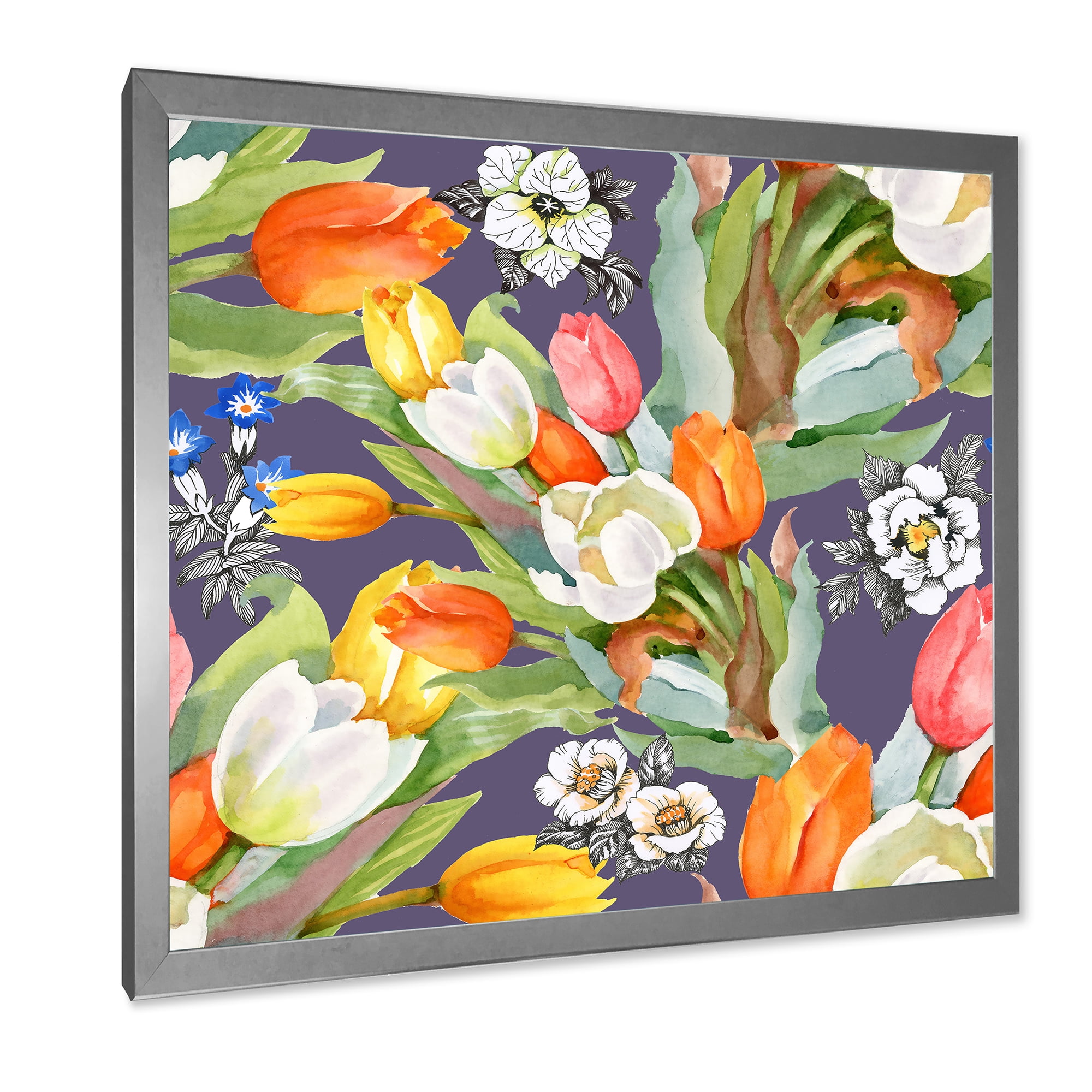 Designart 'Blooming Orange and White Tulips III' Traditional Framed Art Print