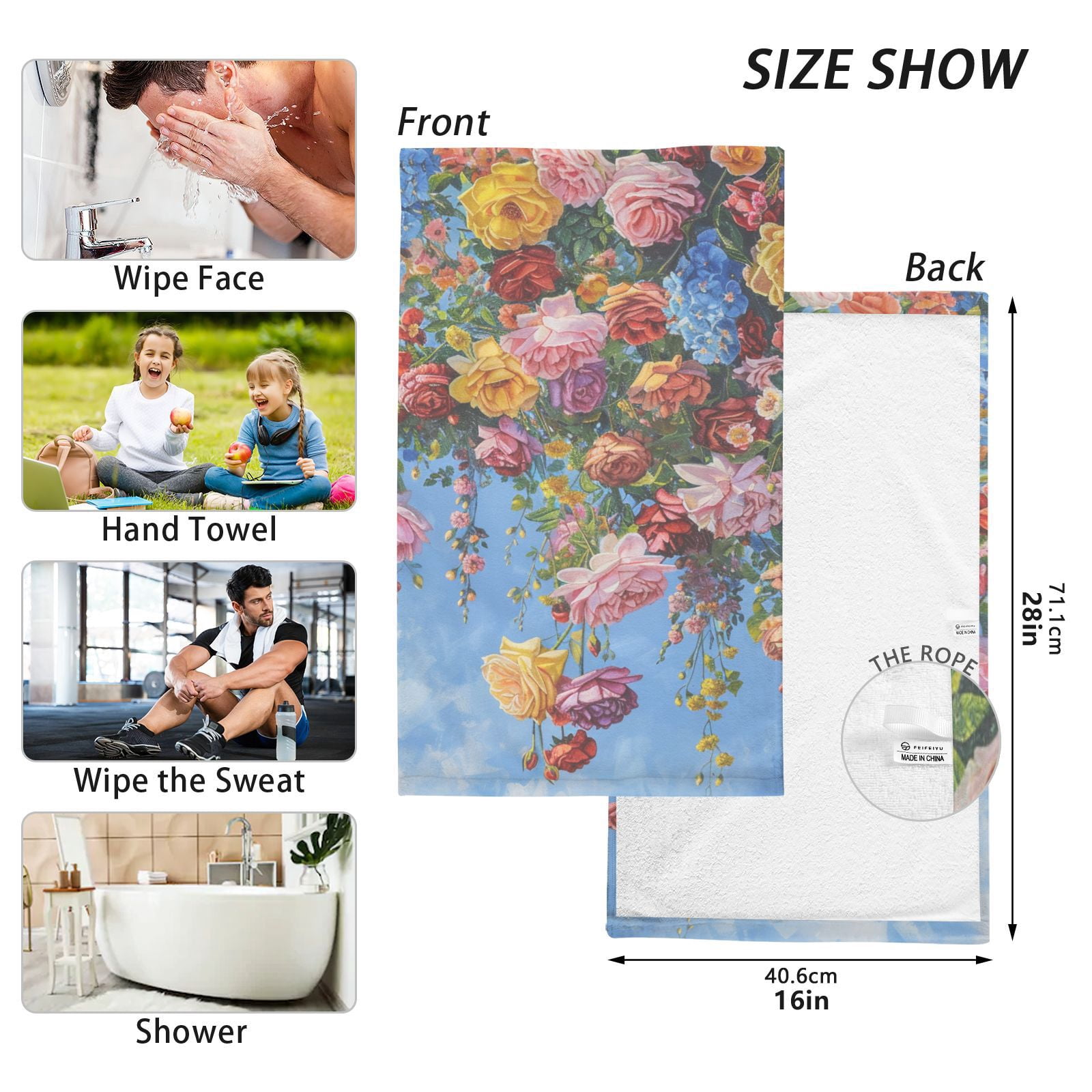 Floral Roses Flowers Hand Towels Cotton Bath Towels Large Face Towels Absorbent for Bathroom 2 Packs