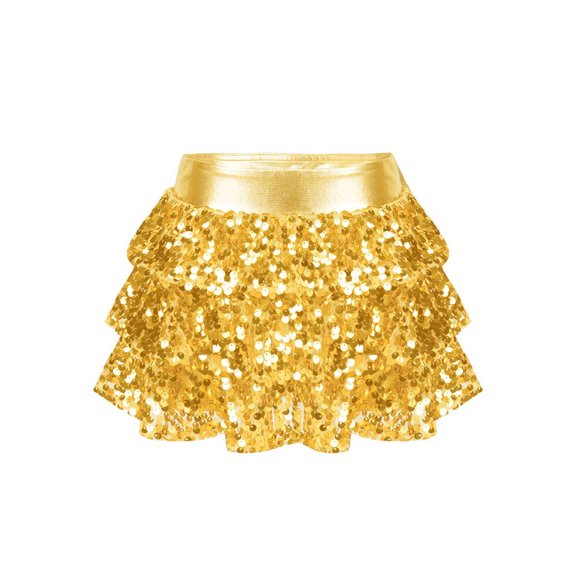 TSSOE Girl's Hip Hop Jazz Dance Skirt Performance Costumes Sparkly Disco Party A-Line Mini Skirt Dancewear Gold 14