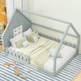 thumbnail image 3 of Euroco Wood Full Size House Bed, Low Profile Platform Bed, Gray, 3 of 11