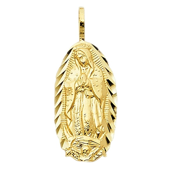 14k Yellow Gold Precision-Cut Virgin of Guadalupe Medal Pendant Charm Jewelry Female Unisex