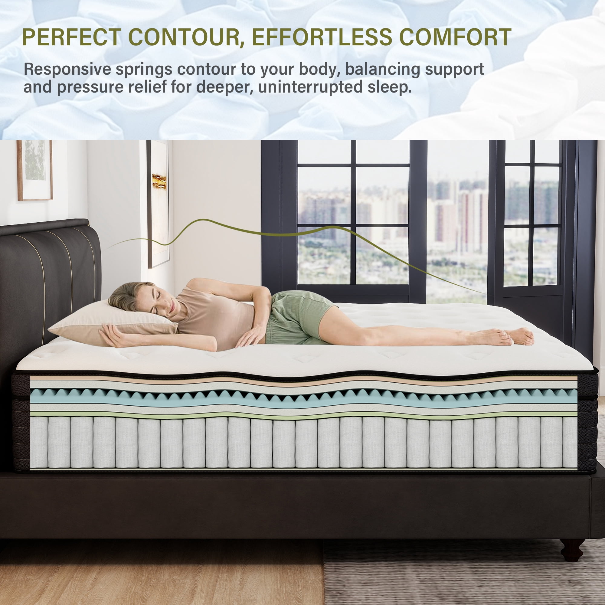 Kviwasha 14 inch King Mattress, Memory Foam & Spring Hybrid Medium Comfort King Size in a Box,Adult
