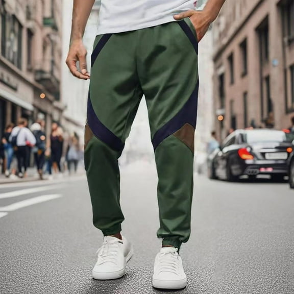 HOMADLES Men's and Big Men’s Sports Pants Color Block Athletic Pants Drawstring with Pocket Elastic Waist Outdoor Jogger Pants Army Green XL