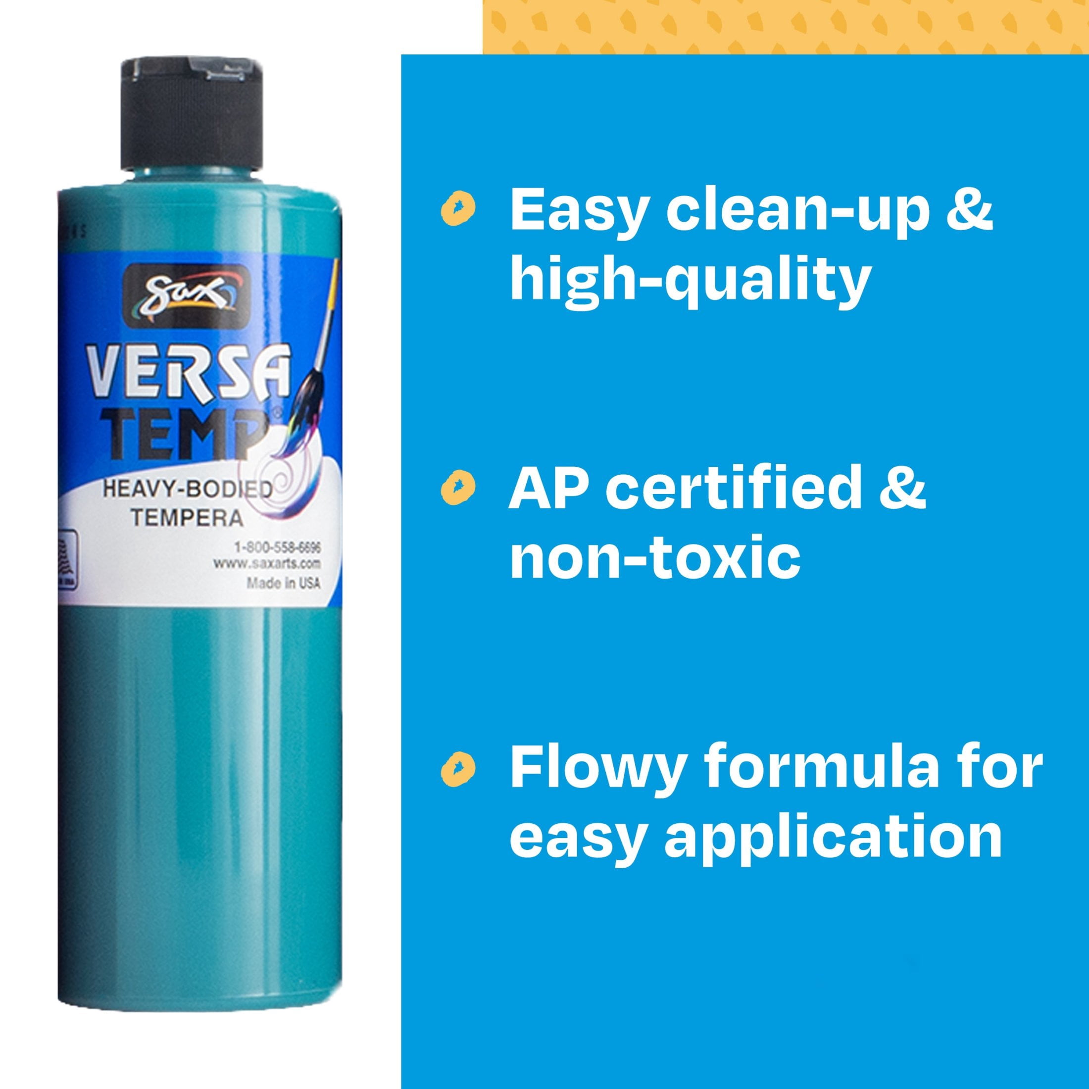 Sax Versatemp Liquid Tempera Paint, 1 Pint Bottles, Assorted Colors, Set of 12