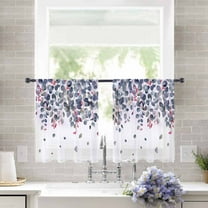 Sheer Curtains 45 inches Long, Blue Eucalyptus Leaves and Fruit Light Filtering Sheer Window Curtains Rod Pocket Voile Drapes for Bedroom Living Room, 52"W x 45"L 2 Panels