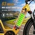 thumbnail image 4 of Folding Fat Tire Electric Bike for Adults, 1500W Peak 28MPH, 48V 20Ah LG Battery 63‑Mile Range, 20" x 4.0" All‑Terrain Ebike, Shimano 7‑Speed, UL 2849 Certified, Khaki, 4 of 10