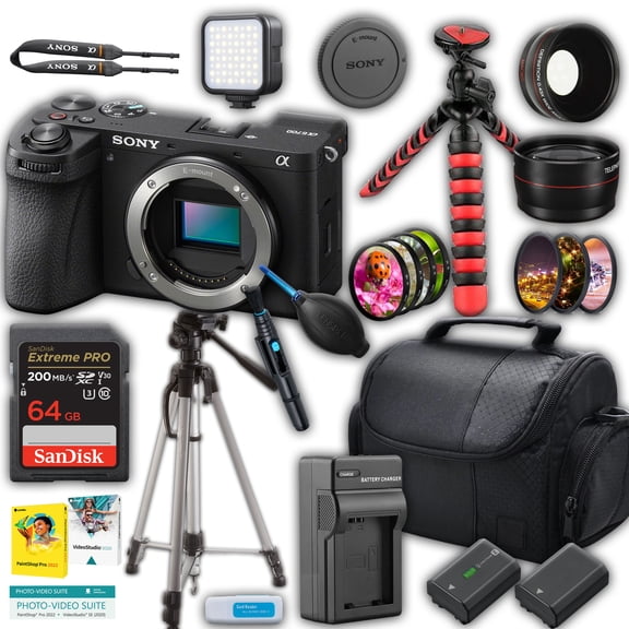Sony a6700 Mirrorless Camera (Body Only) 64GB Memory, Case, Travel Charger, Tripods & Filter Kit (International Version, No Manufacturer Warranty)