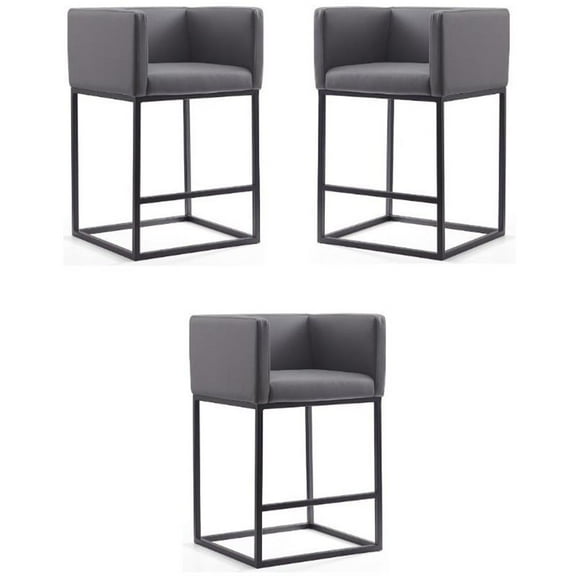 Home Square 34" Faux Leather Barstool in Gray & Black Finish - Set of 3