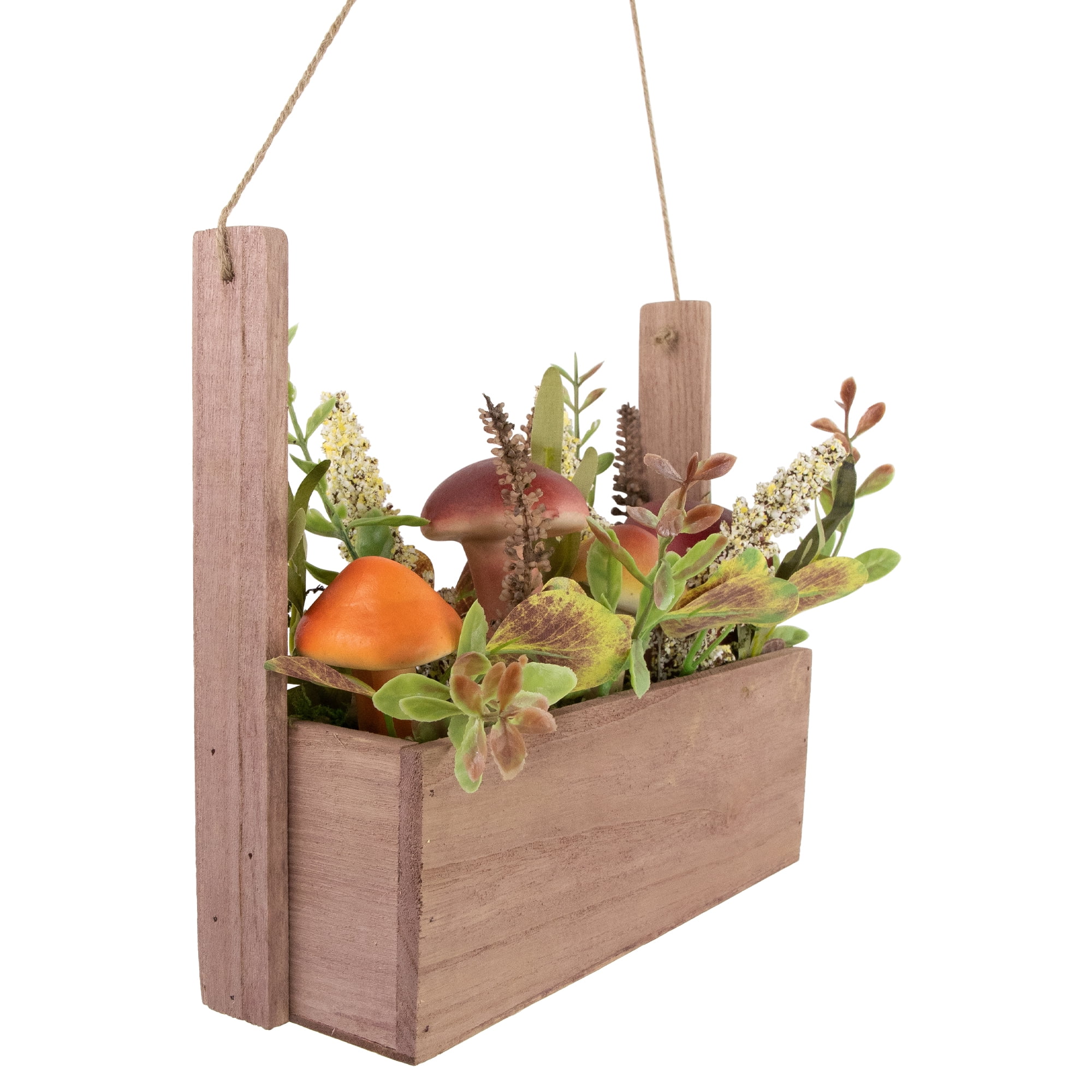 18" Mushroom and Foliage Wooden Fall Harvest Hanging Basket