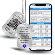 QR Code Medical ID Dog Tag Necklace  Stainless Steel Emergency Alert with Digital Medical Profile, No Subscription