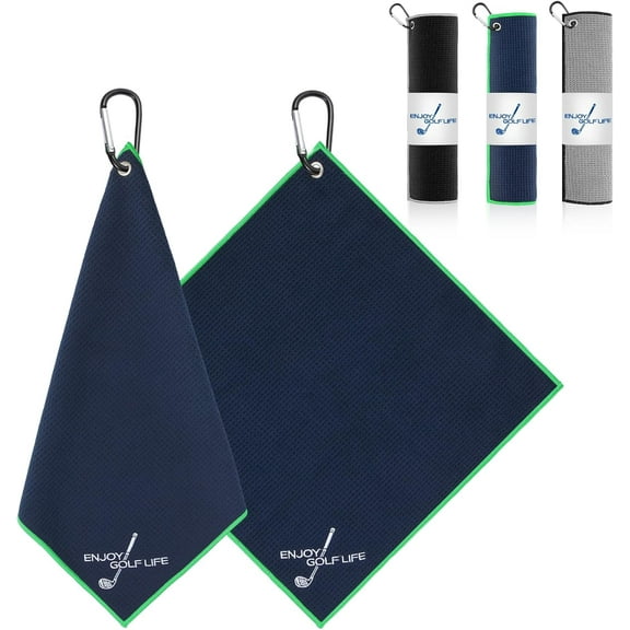 3 Pack Golf Towel(16" X 16"), Top-Tier Microfiber Super Absorbent Golf Towels for Golf Bags, Premium Waffle-Pattern Embroidered with Carabiner Clip, Golf Accessories for Men(3 Classic Colours)