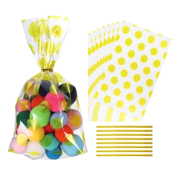 Uxcell 100 Pcs Treat Bags 5x2x8" Candy Gift Bags with Twist Ties Gold Spots