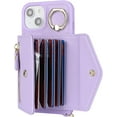 thumbnail image 6 of for iPhone 13 Case Wallet with Strap for Women - Crossbody Lanyard, Zipper Pocket, Credit Card Holder, Ring Stand - RFID Blocking Phone Wallet Case for iPhone 13 (6.1 inch,Purple), 6 of 18