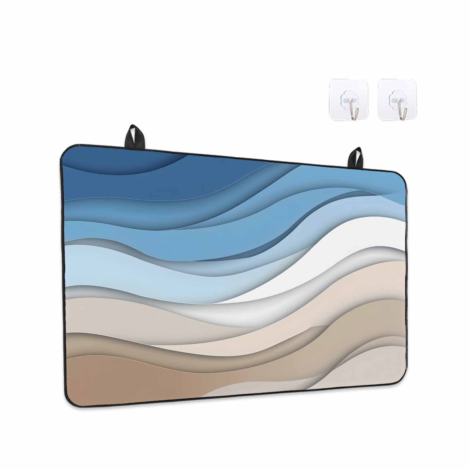 Blue Brown Stove Top Cover for Electric Stove, Heat-proof & Non Slip Glass Top Stove Cover Protector, Gradient Geometric White Water Stripes Modern Kitchen Flat Cooktop Rubber Mat 28.5x20.5 Inches