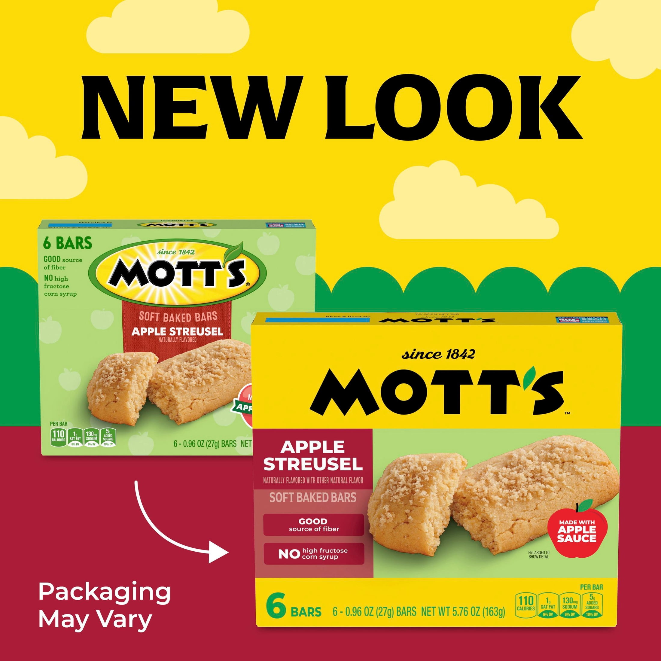 (4 pack) Mott's Soft Baked Bars, Apple Streusel, Made with Applesauce, 6 Count, 5.76 oz
