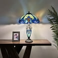 thumbnail image 2 of Tiffany Table Lamp Green Blue Stained Glass Shade Base LED Bulbs Included for Living Room Bedroom Bedside16"W*16"D*24"H, 2 of 7