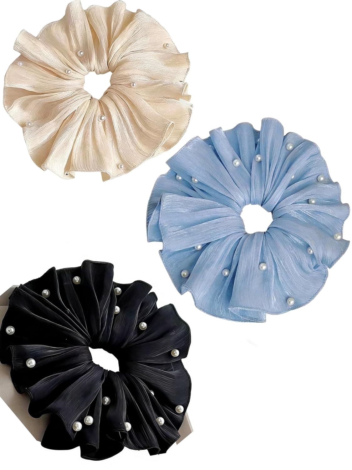 -6PCS Hair Scrunchies for Women, Hair Ties with Pearl Sparkling Diamond, Glitter Sparkle Sequin Hair Bands, Shiny Hair Holders, Bun Crown Shapers, Girls Hair Elastics.