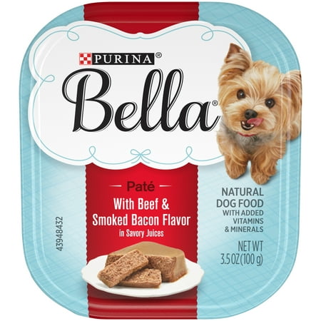 Purina Bella Natural Small Breed Pate Wet Dog Food, With Beef & Smoked Bacon in Savory Juices, 3.5 oz. Tray