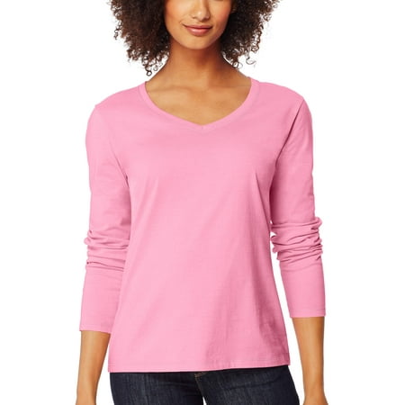 - Hanes Women's Long Sleeve V-neck Tee