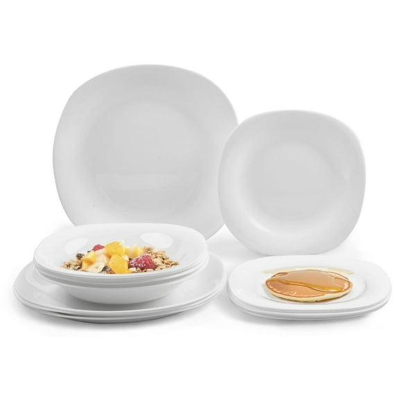 Vajilla de Opalina con 12 Piezas para 4 Personas. Resistente Apta para Microondas y Lavavajillas