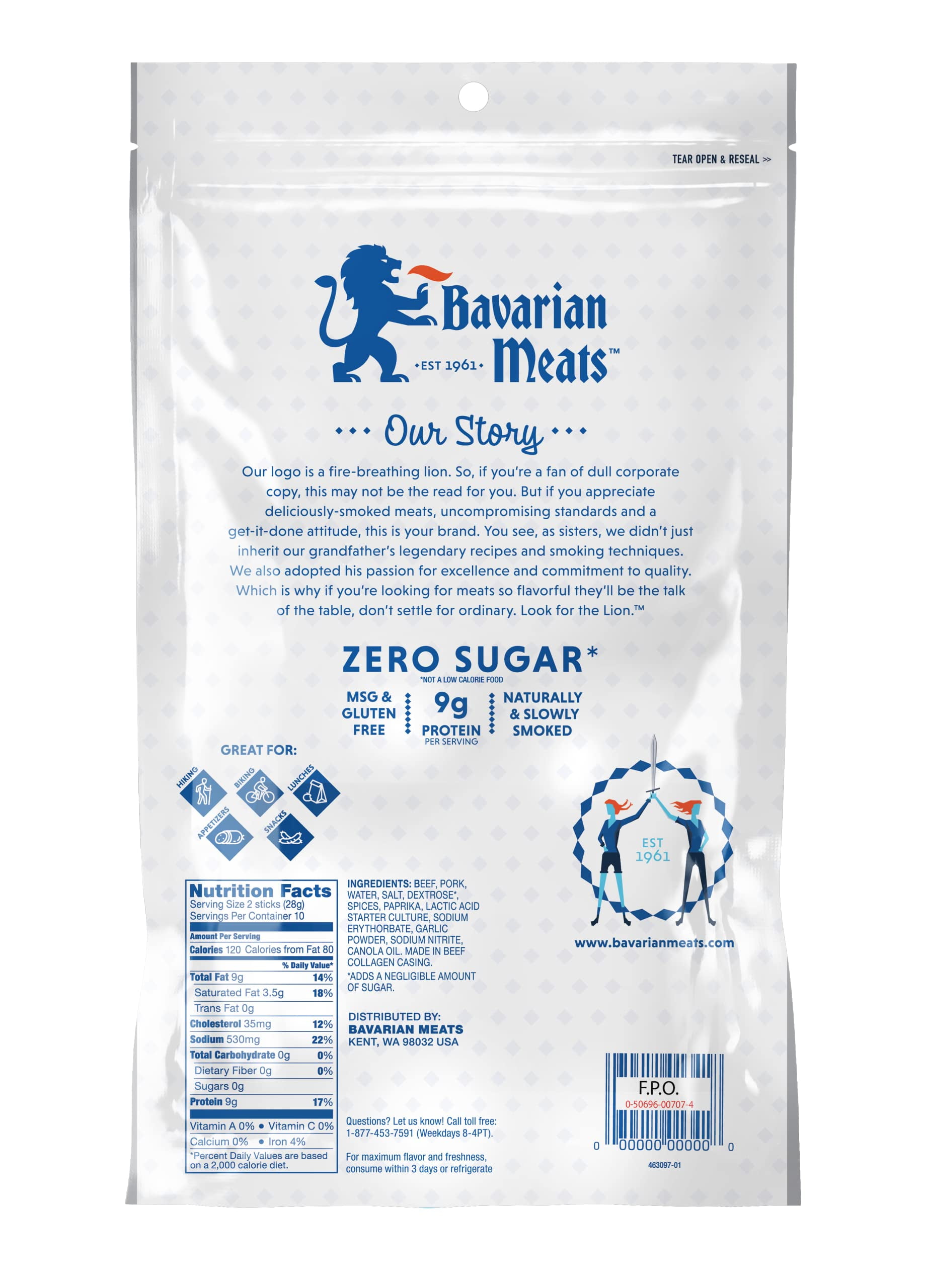 Bavarian Meats Lil' Landjaegers Meat Sticks, Smoked Sausage Protein Snacks, Zero Sugar, Great Source of Protein, Gluten Free, Keto Friendly Low Carb Snack, 10 Ounce