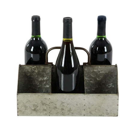 Gray Vinyl Handle Decmode Farmhouse 7 x 12 inch gray iron six-bottle rectangular wine holder with handle, Gray ()