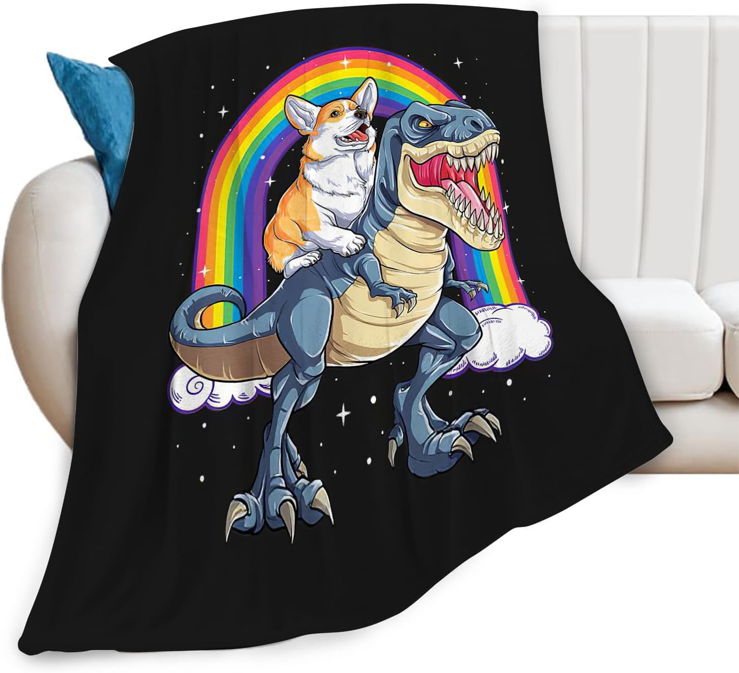 Funny Blanket Corgi Dinosaur Throw Blanket Gifts for Kids Girls Boys Adults Women Super Soft Cozy Plush Fluffy Fuzzy Fleece Blanket Decor 40''X50''