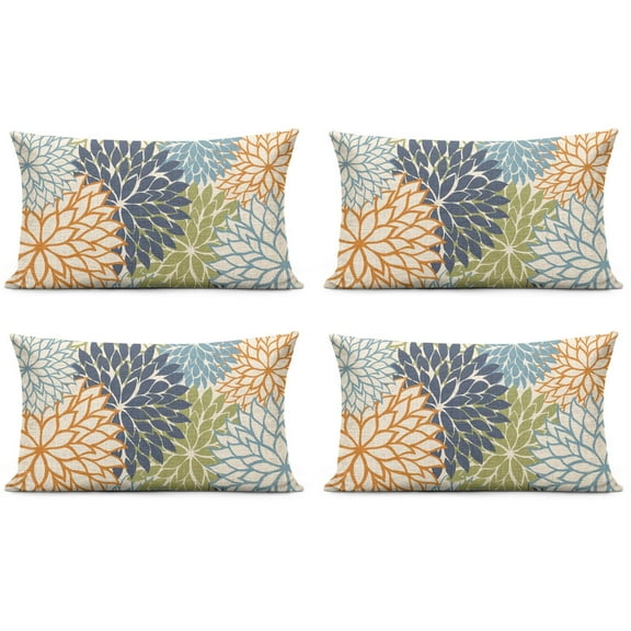Set Of 4 Art Modern Classic Floral Pillow Covers 12x20 Inch Linen Decorative Square Throw Pillow Covers for Home Sofa Bedroom Outdoor Indoor