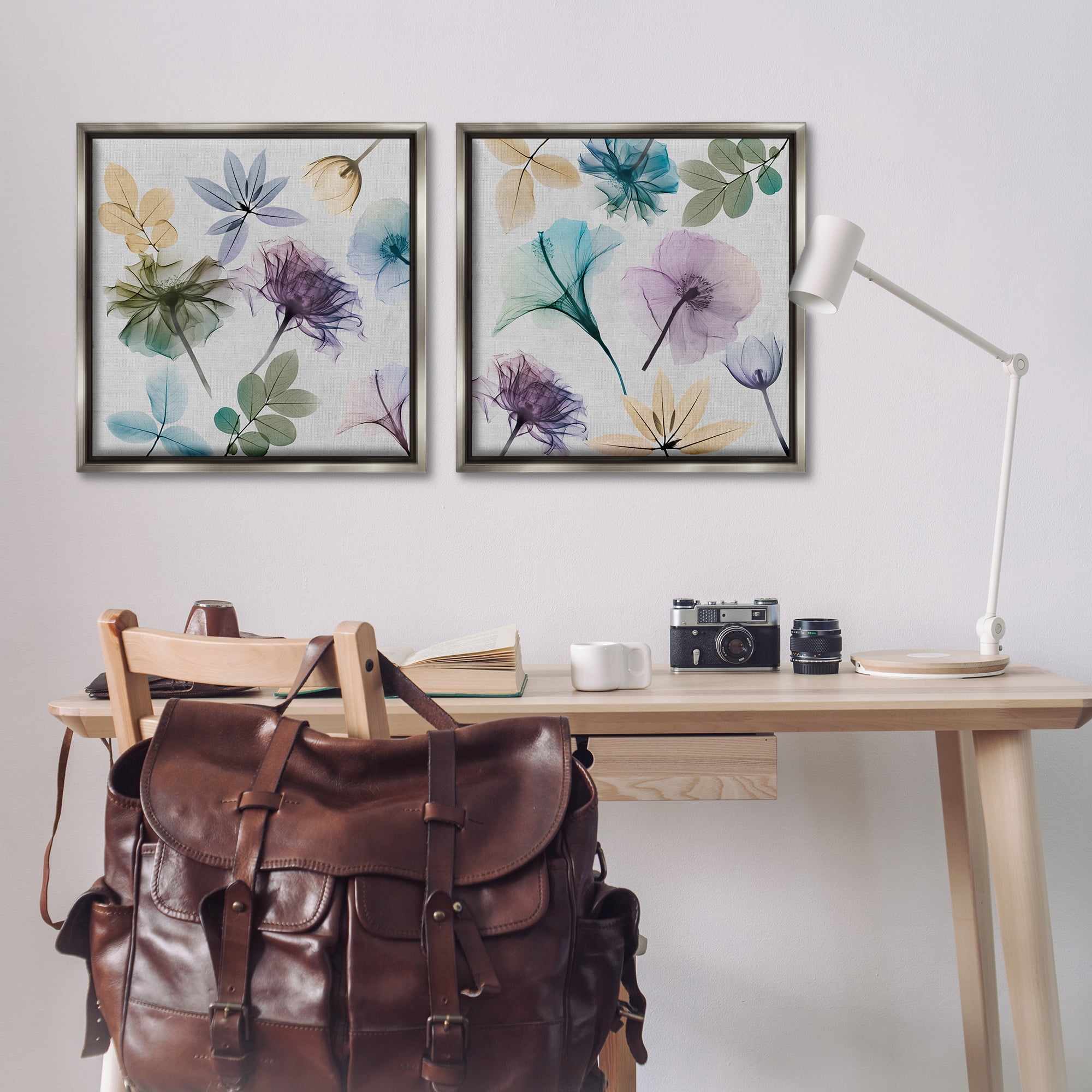 Stupell Industries X-Ray Floral Collage Plants & Flowers Painting Gray Floater Framed Canvas Art Print Wall Art, 25 x 25, Set of 2