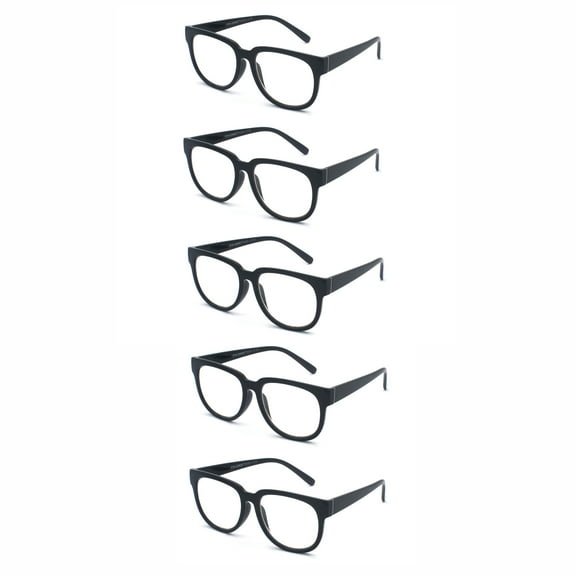 EYE ZOOM 5 Pack Ladies Stylish Plastic Frame Reading Glasses for Women, Black, Strength:  3.50
