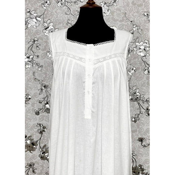 SoieRose 100% White Cotton Sleeveless Victorian Nightgown - SR-1024