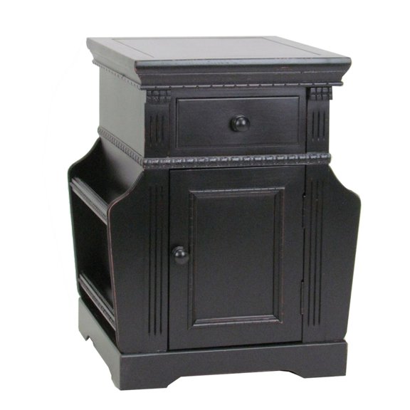Magazine Cabinet with 1 Drawer and Hanging Rods, Antique Black- Saltoro Sherpi