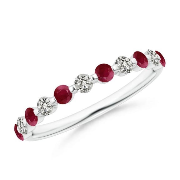 Round Shape Red Ruby CZ Diamond Eternity Band Ring Women 925 Sterling Silver July Birthstone Valentine Day Birthday Gift Gemstone Jewelry