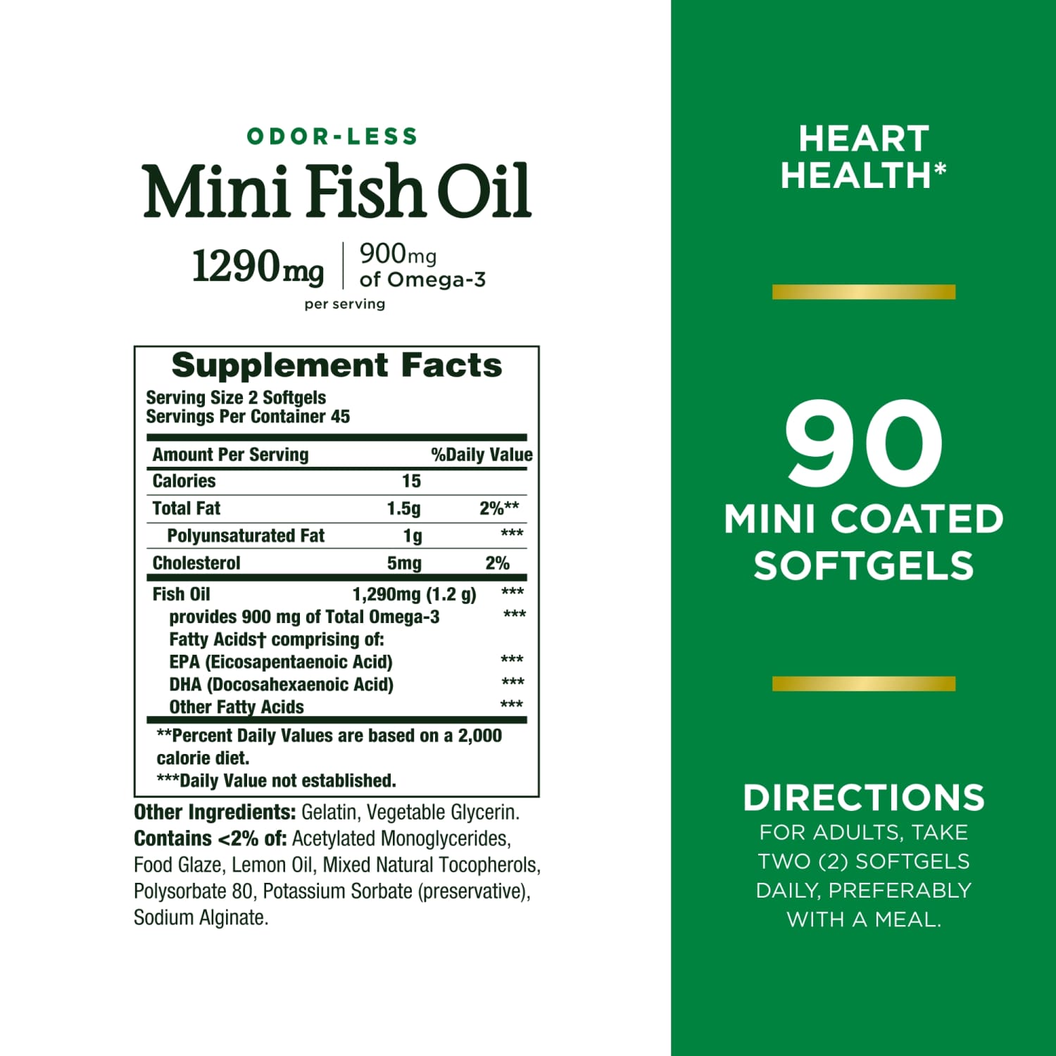Nature's Bounty Mini Fish Oil Odorless Softgels, 1290 Mg, 90 Ct - image 2 of 6