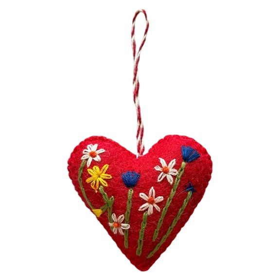 Diy Heart Shaped Hand Embroidered Ornament, Felt Heart Ornaments, Embroidery Valentine'S Day Ornament, Handmade Tree Decoration for Holiday Decorations, Winter Decor