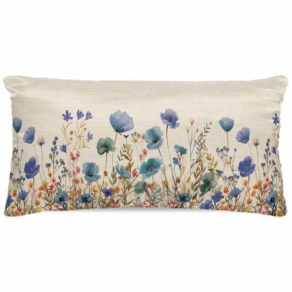 Blue Teal Spring Floral Pillow Cases Cal King Size, Smooth Satin Pillowcase for Hair and Skin, Watercolor Botanical Summer Flowers Decorative Cooling Bed Pillow Covers with Zipper, 20x40 Inches