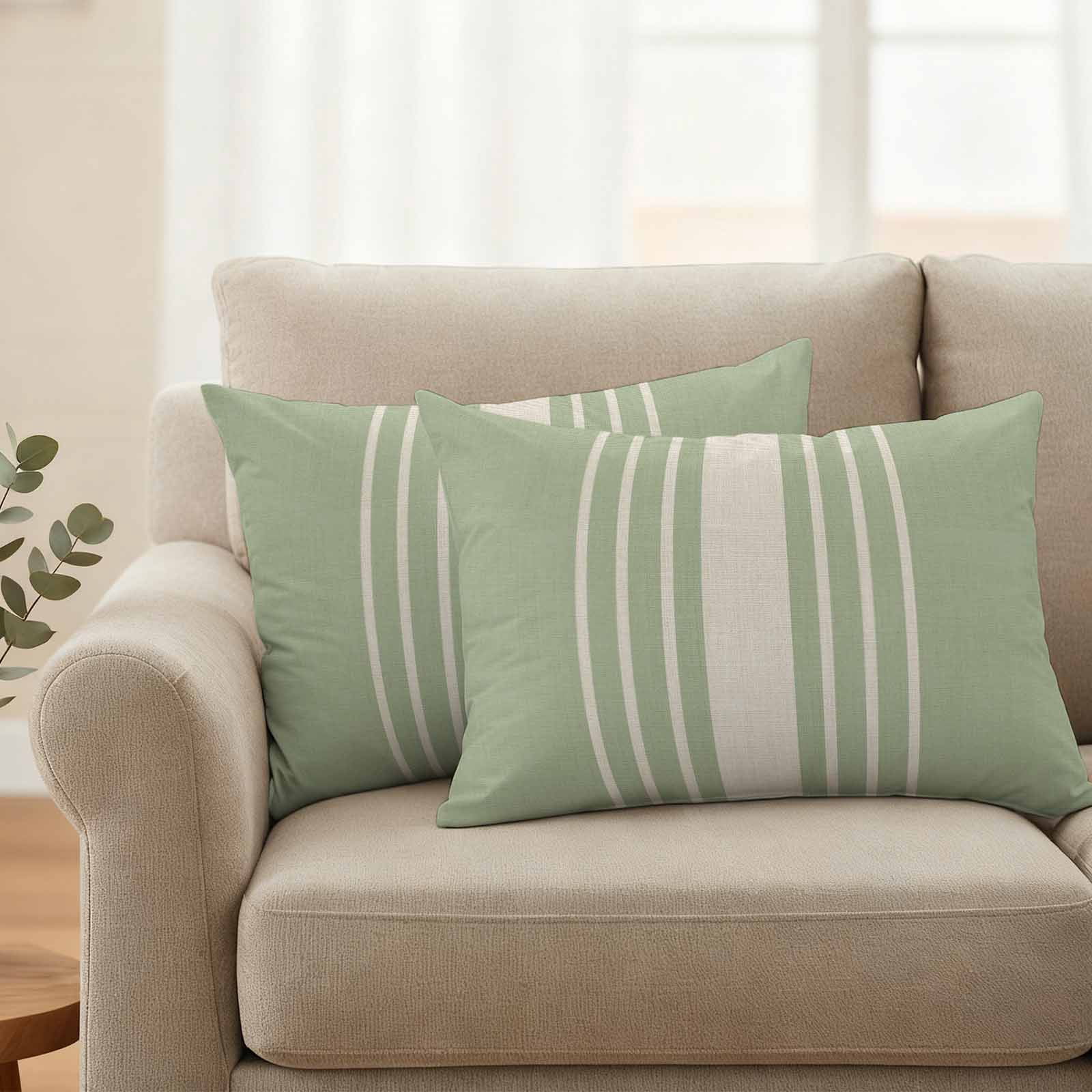 Sage Green Beige Striped Outdoor Waterproof Pillow Covers, Modern Farmhouse Retro Lines Decorative Rectangle Throw Pillowcase Sofa Cushion Sham for Patio/Couch/Chair, 20"x12" 2 Pack